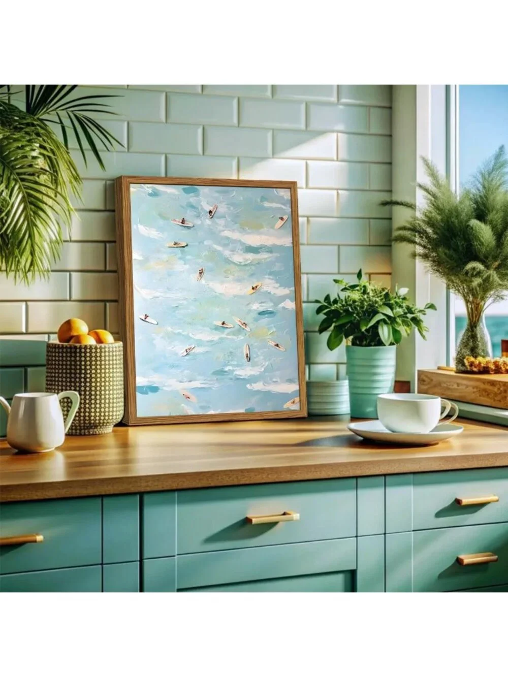 Coastal Surfing Canvas Wall Art - Abstract Ocean Decor for Beachy Home 16x24